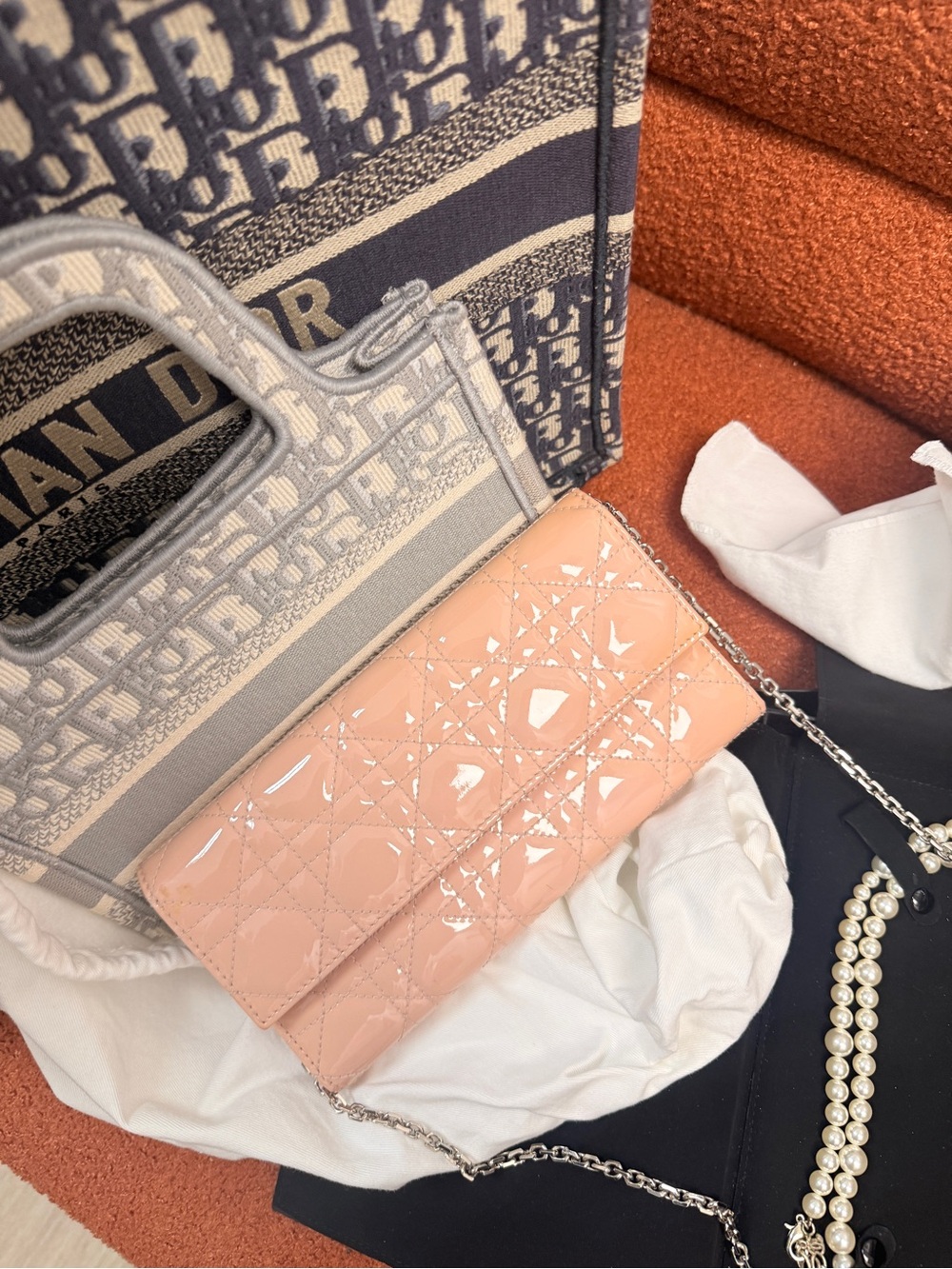 Dior Pink Patent Cannage Wallet on Chain – Like New
